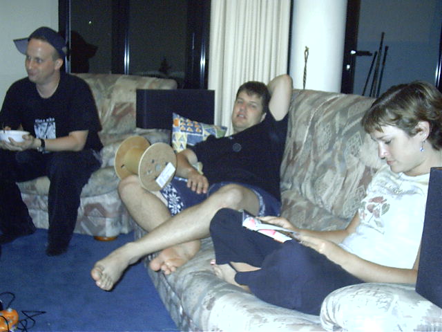 Insom, Rasp and Trui relax it up after a fun night with friends