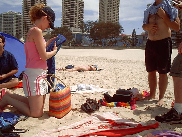 Many sun bathers around, some topless (this one is not)