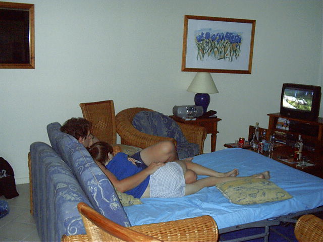 Shawn and Vixen enjoy a movie while the drinking begins