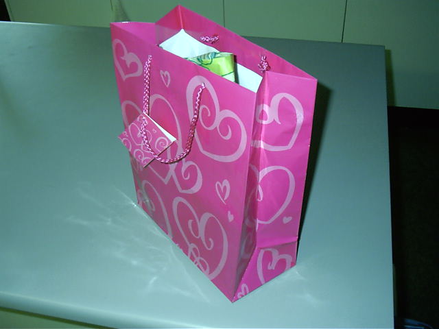 Katie stops by for her gift and to give me mine.