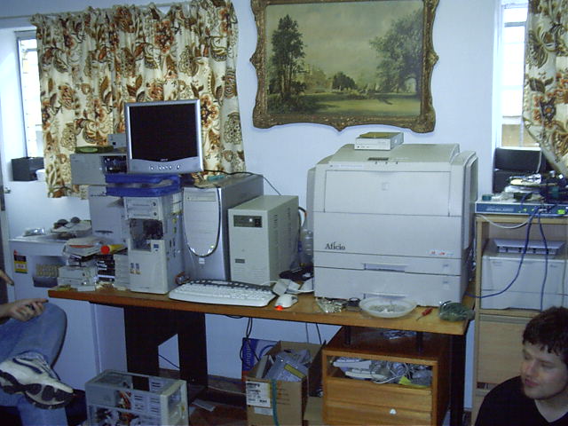 Shawn's setup of servers and a huge printer