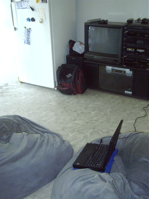 My lazy setup. TV, VCR, Laptop and beanbag