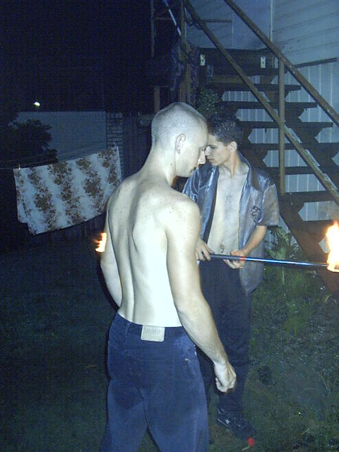 Cavie and Wingnut do some fire twirling.