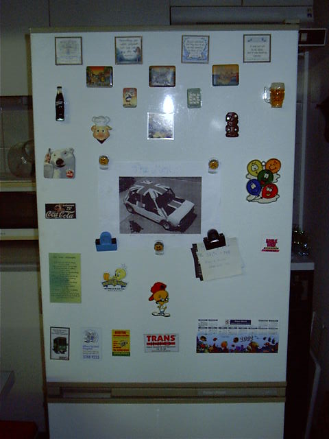 The old main fridge gets decorated.