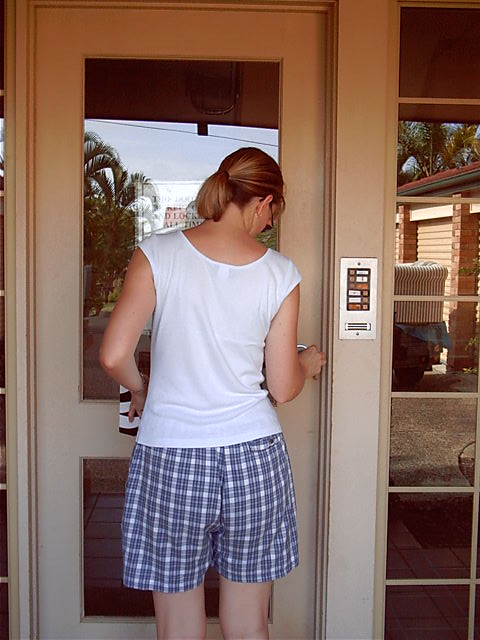 Megan gets the door.