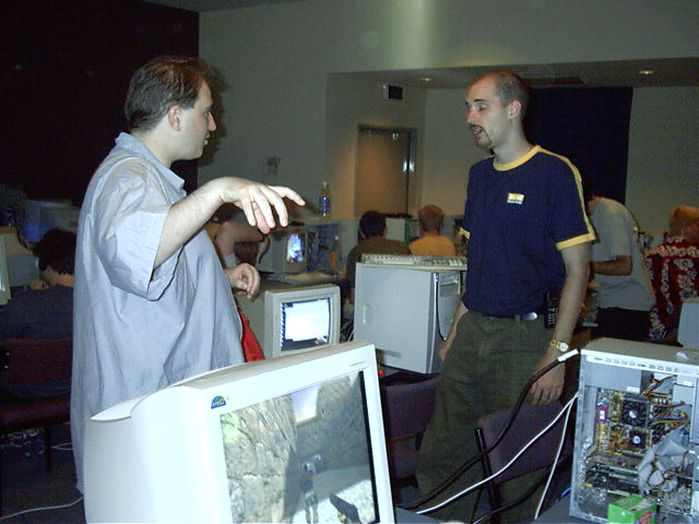 Dilbert does his 'Little teapot' routine, to Vic's dismay.