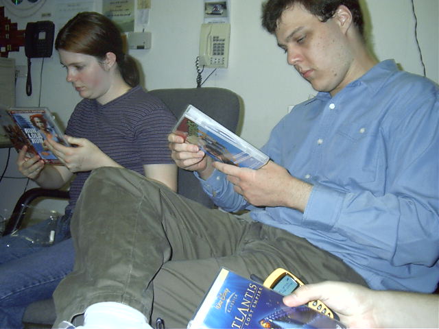 Dewi, Tanya and Draxy check my new DVD additions.