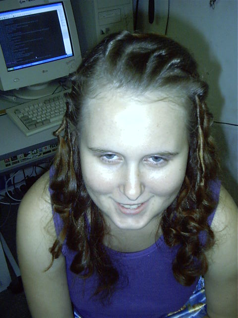 Katie's hair after much bobbie pin removal.