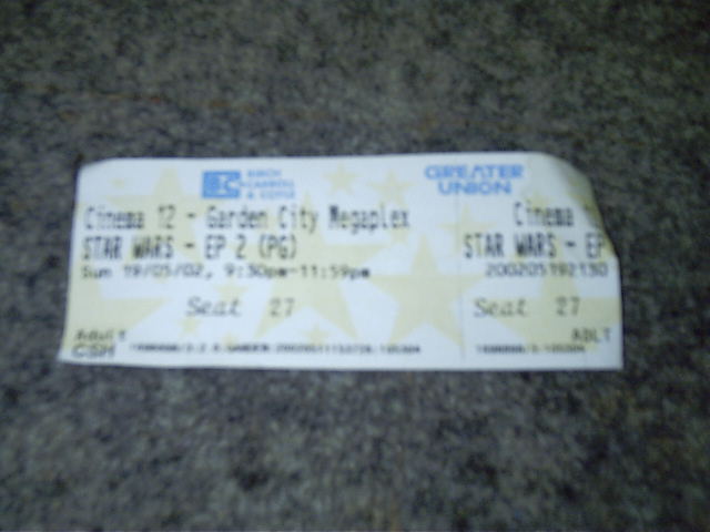 My gold-class ticket to see Episode II with Tash