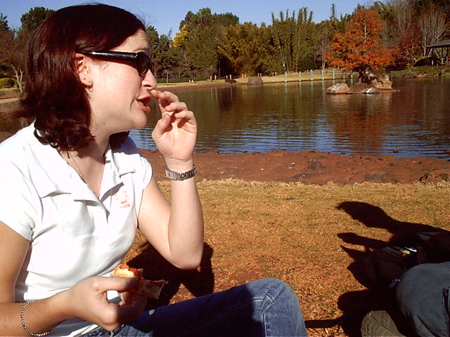 Trui checks her nose for lunch