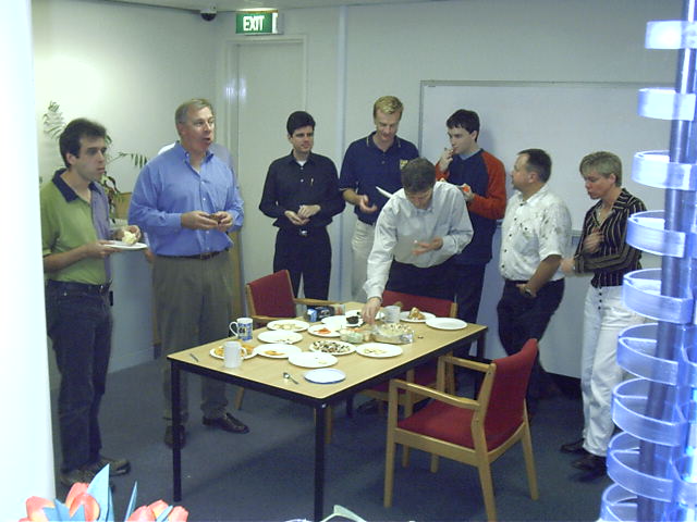 Birthday morning tea for Ean (2nd from right)