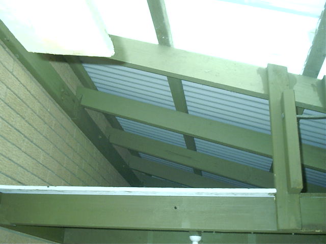The now empty garage roof