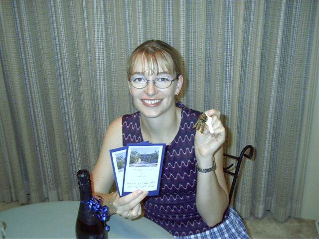 My sister shows off her keys.