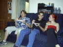 Mush, Slayer and Lily eat some pizza