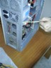 Dad uses a straw and vaccuum to clean case
