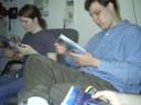 Dewi, Tanya and Draxy check my new DVD additions.