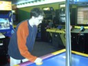 On a night out with Vicki and Lash, Lash and I air-hockey it up