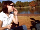 Trui checks her nose for lunch