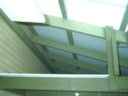 The now empty garage roof