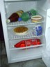 The fridge is filled with the bare essentials