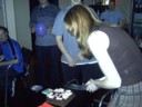 Liz cuts her cake