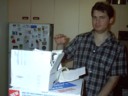 Draxy checks out the remains of my carboard leechbox design